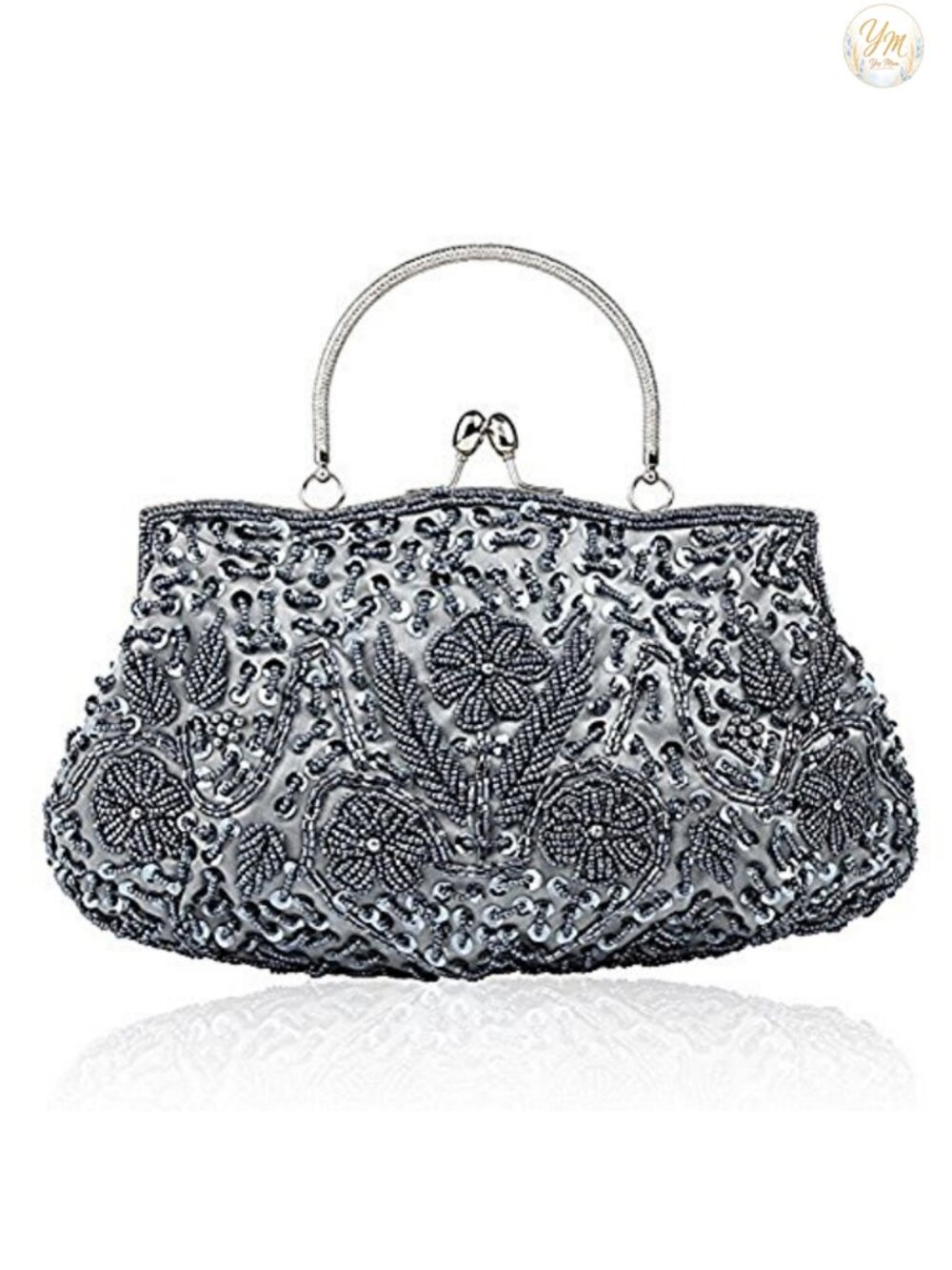 Elegant Beaded Sequin Floral Evening Clutch with Detachable Wristlet